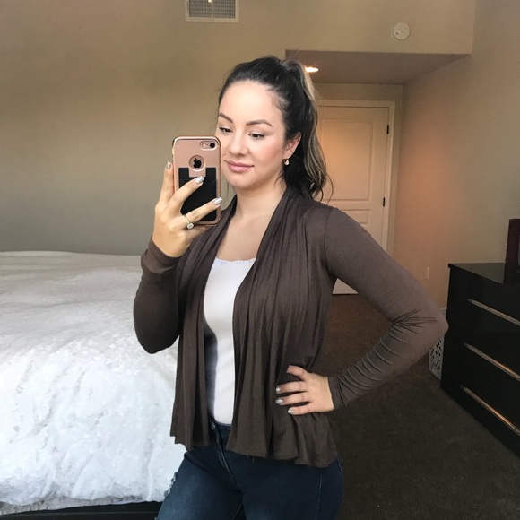 Brown Open Front Waterfall Cardigan - Picture 5 of 8